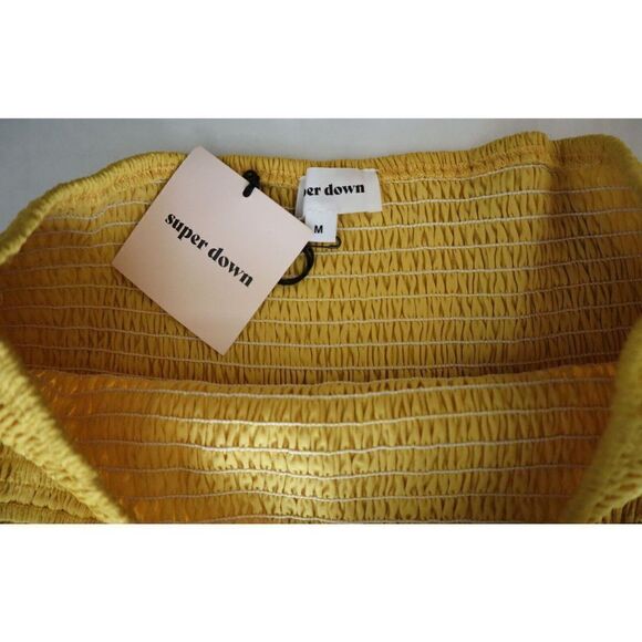 Super Down Women's Sz Medium Yellow Shirred Waist Tiered Above The Knee Skirt - Picture 3 of 5